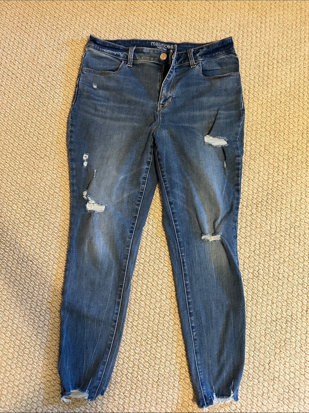 Maurices Distressed Skinny Jeans - Dark Blue Large Regular Stretchy!